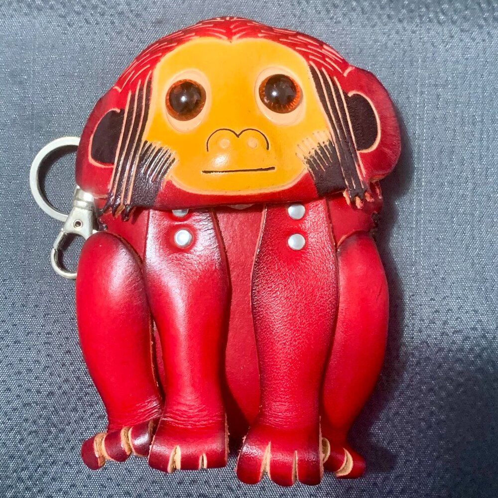 Handmade Red Leather Monkey Coin Purse Cute Animal Wallet Kawaii Gift